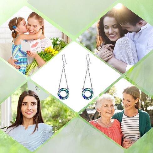Austria Crystal Earrings S925 Sterling Silver Blue Circle Crystal Pendant Triple Hoop Earrings Jewelry for Women Teen Girls for Easter Mother's Day in Saudi Arabia