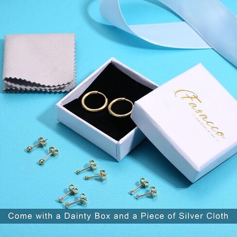 FASACCO 5 أزواج G23 طقم أقراط من التيتانيوم لثقب متعدد أقراط لا تسبب الحساسية 2 مم 3 مم تشيكوسلوفاكيا الكرة مسمار مجموعة الأقراط in Kuwait