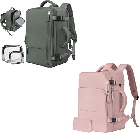 حقيبة ظهر للسفر للنساء والرجال معتمدة من الطيران (أخضر زيتوني + وردي) in Kuwait
