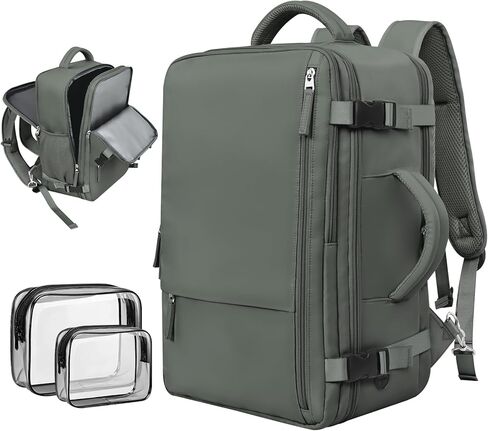 حقيبة ظهر للسفر للنساء والرجال معتمدة من الطيران (أخضر زيتوني + وردي) in Kuwait