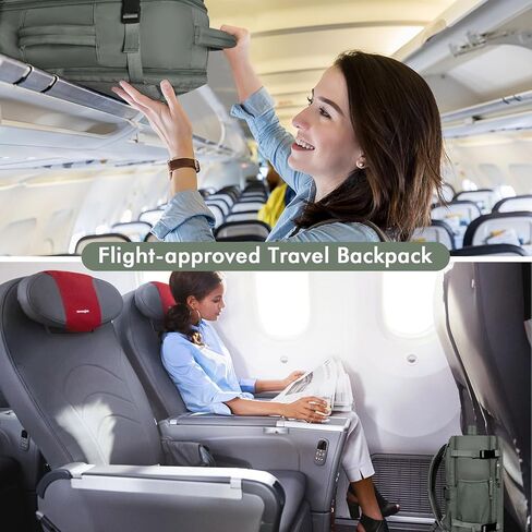 حقيبة ظهر للسفر للنساء والرجال معتمدة من الطيران (أخضر زيتوني + وردي) in Kuwait