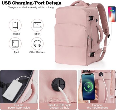 حقيبة ظهر للسفر للنساء والرجال معتمدة من الطيران (أخضر زيتوني + وردي) in Kuwait