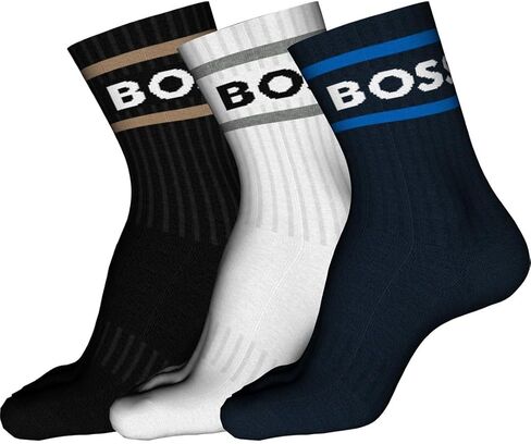 BOSS Men's 3-Pack Bold Logo Stripe Cotton Socks in Saudi Arabia