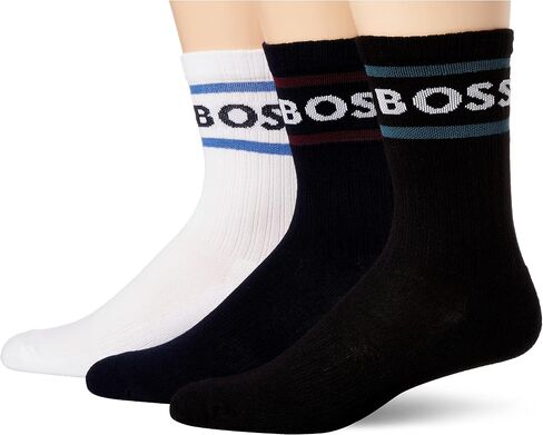 BOSS Men's 3-Pack Bold Logo Stripe Cotton Socks in Saudi Arabia