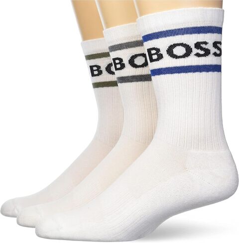 BOSS Men's 3-Pack Bold Logo Stripe Cotton Socks in Saudi Arabia