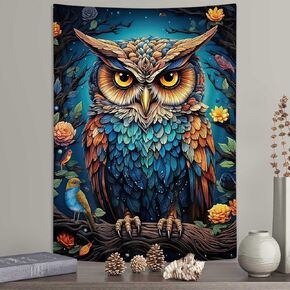 YDIDIAN Psychedelic Owl Tapestry, Line Art Forest Neon Party Wall Tapestry Animal Bird Flower Tapestry, Animals Decor Wall Living Room Dorm, 40X60IN