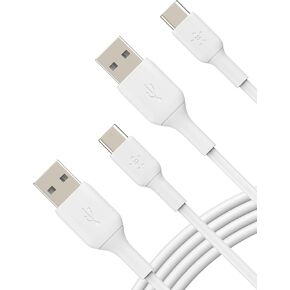 Belkin BoostCharge USB-C Cable (1M/3.3ft), USB-C to USB-A Cable, USB Type-C Cable for iPhone 15 Series, Samsung Galaxy S24, S24+, Note20, Pixel 8, iPad Pro, Nintendo Switch, & More - White (2-Pack)