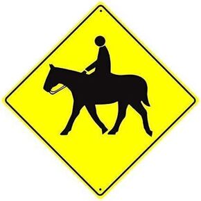 Great Road Sign Horse Riding Ride Equestrian Activity with Graphic Farm Ranch Animal Xing Crossing Sign Funny Yellow Diamond Tin Sign Aluminum Metal Sign for Home Decor 12x12 Inch