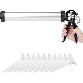 Caulking Gun, 600ml/20oz Sealant Sausage Caulking Gun with Aluminum Cartridge, Manual Drive Cartridge Sausage Caulk Gun Glue Gun Caulk Tool with 10 Nozzles for Caulking, 49cm/19.29 Inch