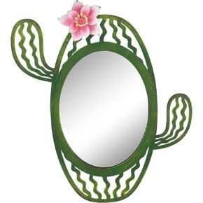 Boston International Wall Decorative Mirror, 12" x 14", Blooming Cactus