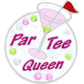 NAVIKA Par Tee Queen Crystal Golf Ball Marker with Magnetic Hat Clip | Fun Phrase Accessory for Women Golfers | Booze Themed Golfing Gift