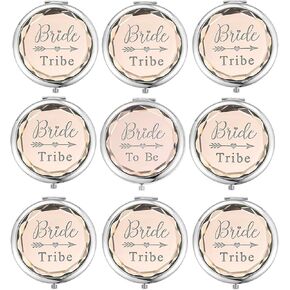 Pack of 9 Compact Pocket Makeup Mirrors Set Include 1 Bride to Be Mirror and 8 Bride Tribe Mirrors Bachelorette Party Bridesmaid Proposal Gifts (Champagne)
