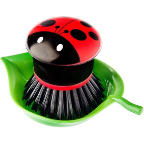 Vigar Flower Power Orange Palm Dish Brush With Holder, 5-3/4-Inches by 3-3/4-Inches, Yellow, Green, Orange