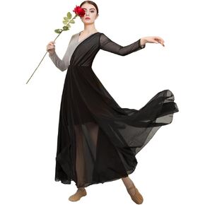 ROYAL SMEELA Women Lyrical Modern Contemporary Dance Dress Long Sleeve Lyrical Dance Costume Elegant Lyrical Dance Dress
