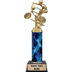 Personalized BMX Trophy, 11" Blue Male Left Face BMX Trophy Award, Customize Now Prime