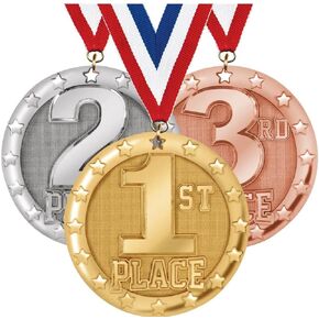 Crown Awards 2" Placement Medals, 3D Gold, Silver, and Bronze, 1st, 2nd, and 3rd Place Medals, Placement Medals, 3 Pack Prime