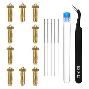 10PCS Volcano Hardened Steel Nozzle Kit for Anycubic Kobra 2, Kobra 2 Neo, Kobra 2 Pro, Kobra 2 Plus, Kobra 2 Max 3D Printer (0.4mm Nozzles*10, Cleaning Needles*5, Curved Tweezer*1)