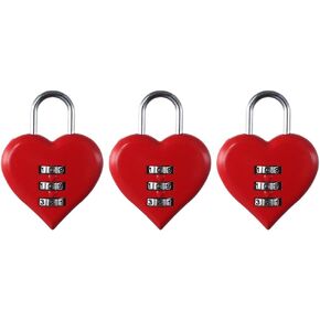 Padlock 3Pcs with 3 Digit Code Resettable Heart Shaped Combination Locks Durable Mini Luggage Locks for School Gym, Toolkit and Cabinets