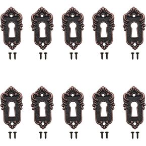 10PCS Antique Keyhole Covers (Red Bronze) 45x23mm with Screws Drawer Lock Head Patch Corner Decorative Angle Code Lock Alloy Plate Suitable for Vintage Wooden Boxes Jewelry Boxes Gift Boxes