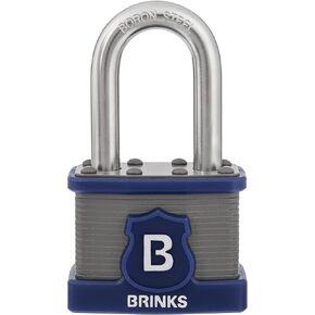 BRINKS - 44mm XT Series Commercial Laminated Steel Padlock with 1 1/2" Shackle - Weather Resistant and Hardened Boron Steel Shackle