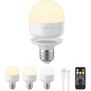 Rechargeable Light Bulbs with Remote Control Timer and 3 Color Temperature Options,Rechargeable Wall Sconce Puck Lights Battery Operated with Remote (E12, 2)