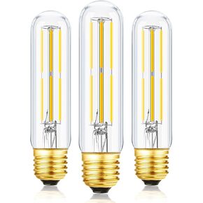 Leools T10 Led Bulb,Dimmable Tubular Vintage LED Edison Bulbs 6W,Equivalent 60 Watt,600LM,Warm White 2700K,Clear Glass,E26 Base Bulb, for Cabinet Display Cabinet etc,3 Pack.