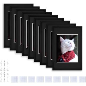 Picture Frame 8x12, Display Pictures 6x8 with Mat or 8x12 Without Mat, Photo Tiles Wall Gallery Photo Frames with Restickable Tapes (Black - 9 Pcs)