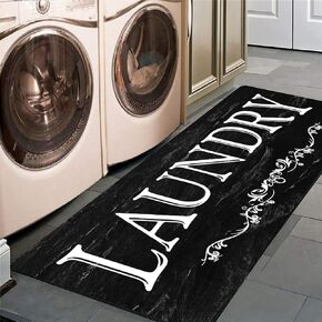 ABREEZE Black Laundry Room Runner Rug Laundry Room Rug Laundry Floor Mat Durable Washhouse Mat Black Rug Non-Slip Doormat Farmhouse Rug 20x59 Black Laundry Room Decor and Accessories