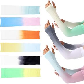 Gardening Arm Protection Sleeves with Thumb Hole 6 Pairs UV Sun Defense Gradient Tattoo Cooling Sleeves Cover for Women Men