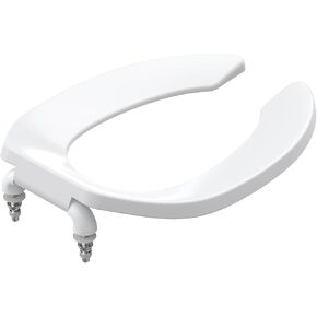 Commercial Heavy Duty Open Front Toilet Seat Without Cover Will Never Loosen and Reduce Call-Backs,Public Toilet Lid Elongated Safe, for Office,Church,Hospital(White 18.5")