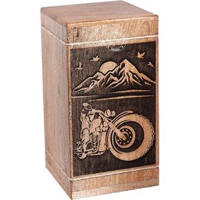 Handcrafted Biker Wooden Urns for Human Ashes Adult Large - Mountain Rising Sun Cremation Urn for Ashes - Burial Urn for Columbarium - Funeral Urn Box (250 LB - Hardwood, Type1)