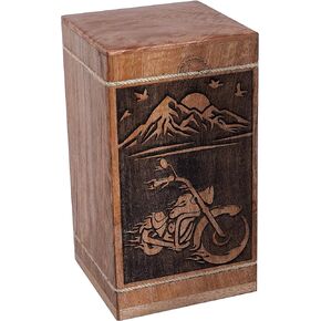 Handcrafted Biker Wooden Urns for Human Ashes Adult Large - Mountain Rising Sun Cremation Urn for Ashes - Burial Urn for Columbarium - Funeral Urn Box (250 LB - Hardwood, Type1)
