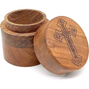 Wooden Urn for Human Ashes Round Shape-Beautiful Cross Engraved-Wooden Urns Handcrafted Funeral Cremation Urn for Ashes Rosewood Decorative Keepsake urn
