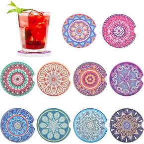 Car Coasters for Drinks Absorbent, 10 Pack 2.56in Car Coasters Absorbent Ceramic with A Finger Notch for Easy Removal, Car Cup Holder Coaster for Car, Cute Car Accessories for Women,Men