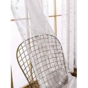 AmHoo 2 Panels Leaf Flora Embroidered Farmhouse Semi Sheer Curtain Voile Curtains for Living Room Bedroom Window Treatment White Teal 53 x 96 Inch