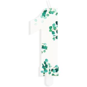 Eucalyptus 1st Birthday Candles, Green White Number 1 Candle, Cakes Candle,Candles for Cake, Happy 1st Birthday Cake Topper Decorations for Girls Boys First Birthday Anniversary Wedding Party