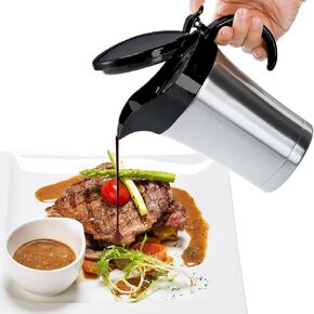 Double Insulated Gravy Boat, Stainless Steel Gravy Sauce Jug with Hinged Lid, Ideal Gravy Warmer Pitcher for Family Dinner, Thanksgiving, Halloween, Christmas, Birthday Party 25Oz 750ML