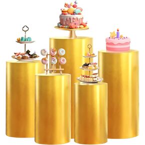 Cylinder Stands for Party Set of 5, White Round Pedestal Stands,Metal Material Cylinder Pedestal Stand ,Display Cake Cylinder Stand for Party,Wedding,Birthday,Event Decor