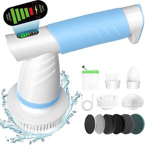 SZFIXEZ Electric Spin Scrubber, Portable Electric Cleaning Brush, Power Shower Scrubber with 2 Adjustable Speeds and 9 Replaceable Cleaning Heads for Bathroom, Tub, Tile, Floor, Wheel, DST-180