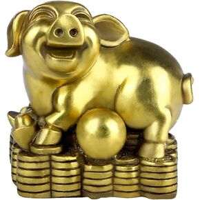 Brass Chinese Zodiac Ingots Pig Statue Home Decoration Collectibles