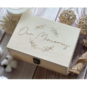 Our Memories Box, Wooden Keepsake Box, Family Box, Memory Box, Wooden Anniversary Gift, Birthday Box. Wood Engraving 8.5 in x 6 in x 3 in Natural Color (Without Personalization)