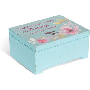 Pavilion Gift Company Floral Jewelry Box Nana, Blessings I Count You Twice, Light Blue