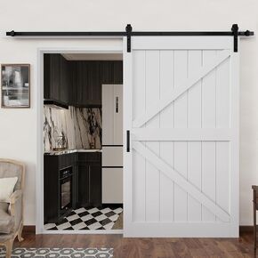 36in x 84in Barn Doors and 6.6FT Hardware Included, Pre-Drilled Easy Assembly Sliding Barn Door Covered with Water-Resistant Scratch-Resistant Paint Surface, K-Frame, White