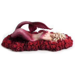 Veronese Design Red Mermaid Floating in Sea of Roses Statue Sculpture Figurine by Artist Selena Fenech