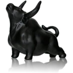 Small Wall Street Bull Statue - Black Bull Figurine for Home Table Shelf Decor - 4.3" L x 3" W x 4.1" H