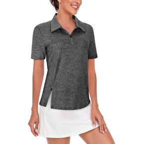 LURANEE Women's Short Sleeve Golf Shirt UPF 50+Zip Up Quick Dry Tennis Polo Workout Tops Slit Zipper at Hem