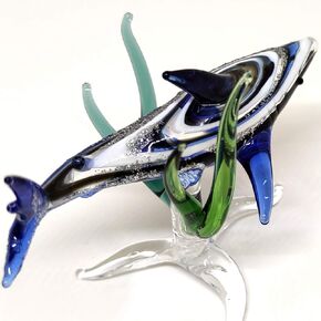 Shark W/Seaweed Miniature Figurines Animals Hand Blown Glass Art Collectible Gift Decorate (Shark W/Seaweed)