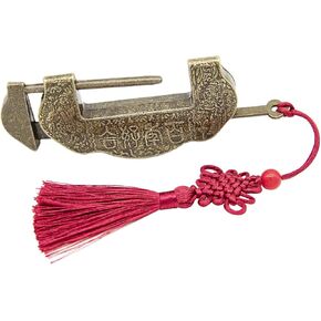 GTHER Antique Padlock with Key, Vintage Decorative Love Lock with Tassel Zinc Alloy Retro Style Padlock for Antique Chinese Chest Cabinet Jewelry Gift Box