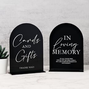 Acrylic Cards and Gifts Sign with Stand- 5"x7" Black Arched Acrylic Wedding Sign and Base,1/8" Thick | Modern Calligraphy Arch Acrylic TableTop Sign for Wedding Reception & Event Party Table