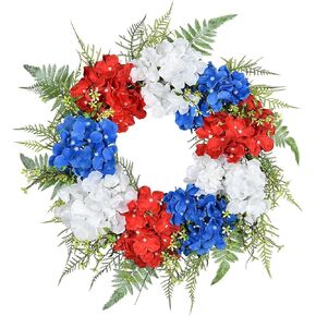 H&W أكاليل الزهور الوطنية الأمريكية، 40.64 سم أحمر وأبيض وأزرق، ديكور الباب الأمامي من الزهور، ديكور حفلات عيد الاستقلال الرابع من يوليو، عطلة الزفاف in Kuwait